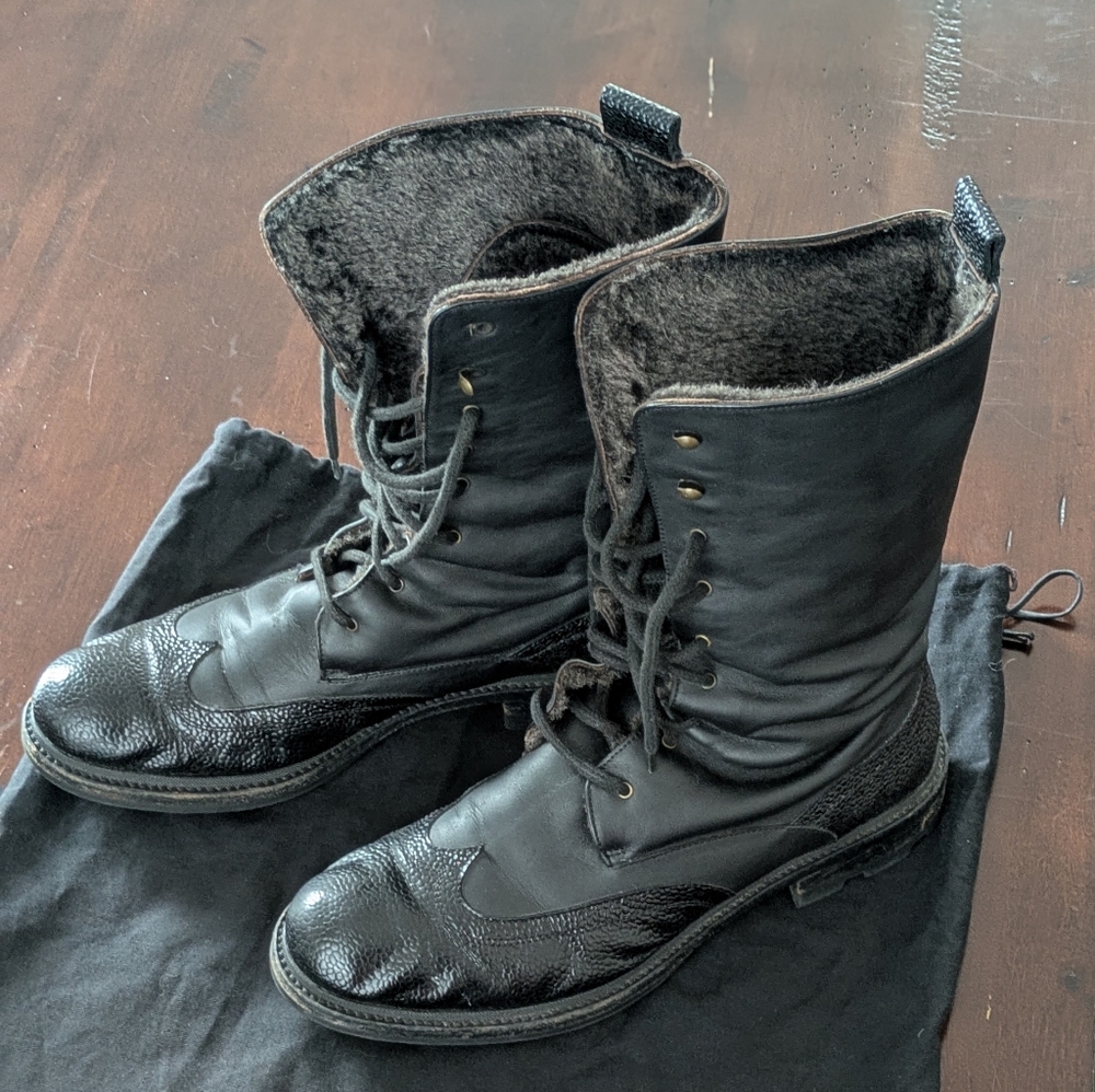 Black Leather Lace-Up Boots
